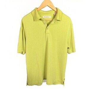 Tommy Bahama Lime Green‎ Two ToneStriped Men's Polo Shirt Soft Modal Size Medium